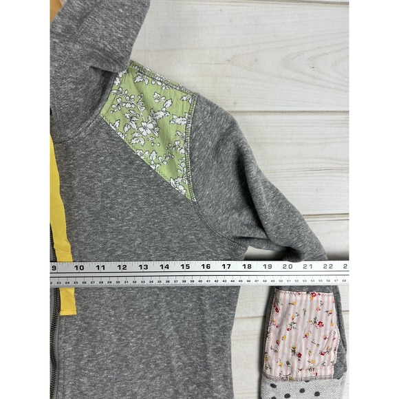 Evy's Tree Hoodie Womens Medium Gray Zip Longline Patchwork Floral ETJRGS18 - Picture 4 of 7